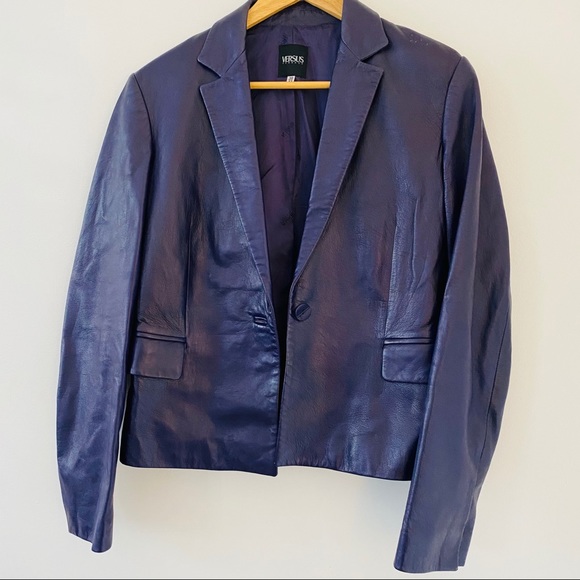 Vintage VERSUS VERSACE purple leather jacket - Picture 2 of 13